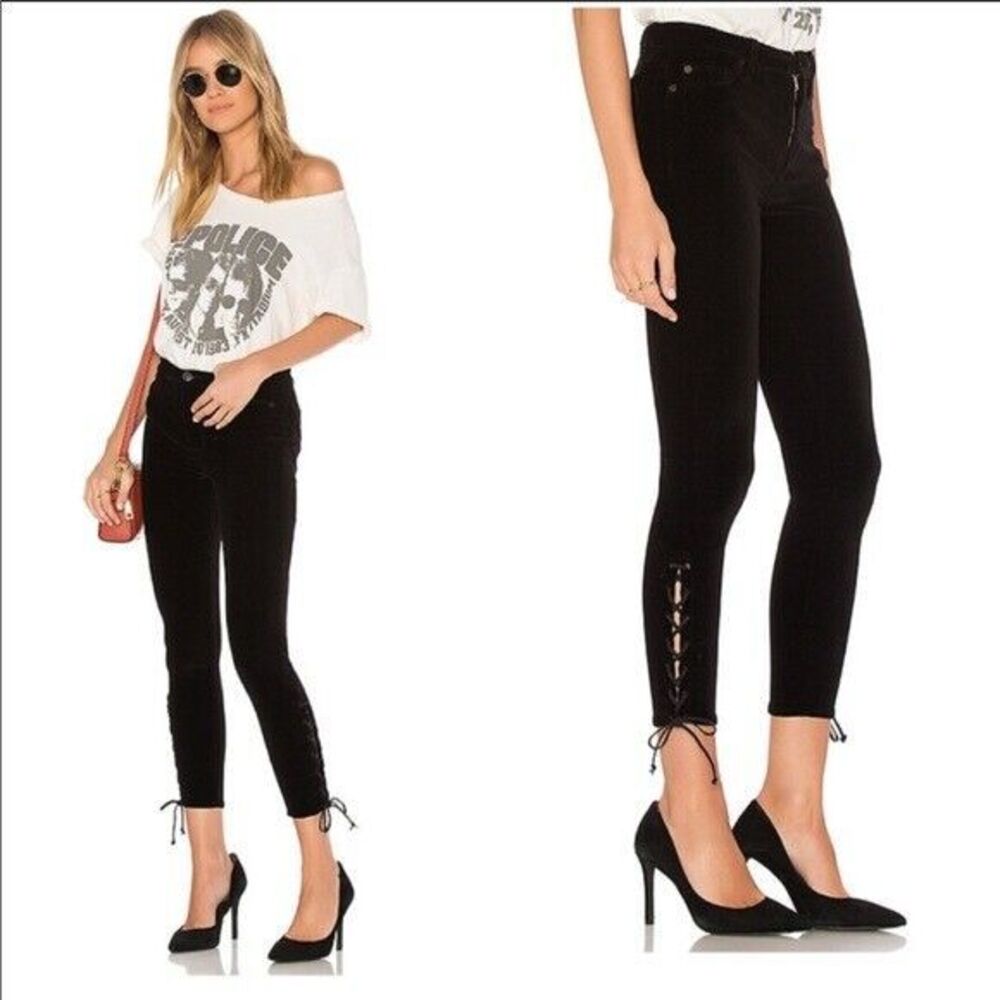 New Womens Designer Hudson Jeans 28 Black Lace NWT $205 Velvet Skinny Pants High